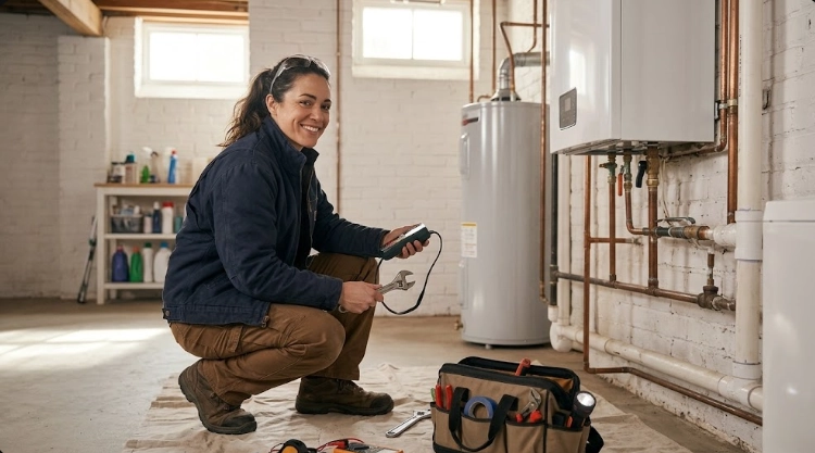 Licensed plumber testing residential gas line pressure with digital manometer gauge in Queens