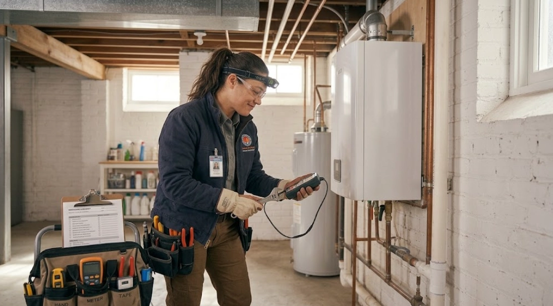 Technician conducting comprehensive gas boiler repair in Middle Village Queens